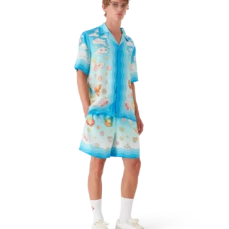 Chemise à manches courtes en twill de soie à motif kawaii