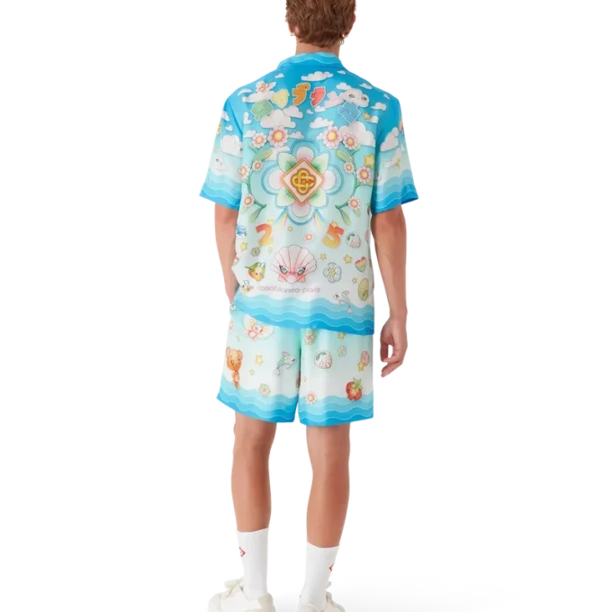 Chemise à manches courtes en twill de soie à motif kawaii