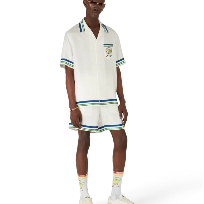 Chemise à manches courtes en twill de soie Tennis Mascot