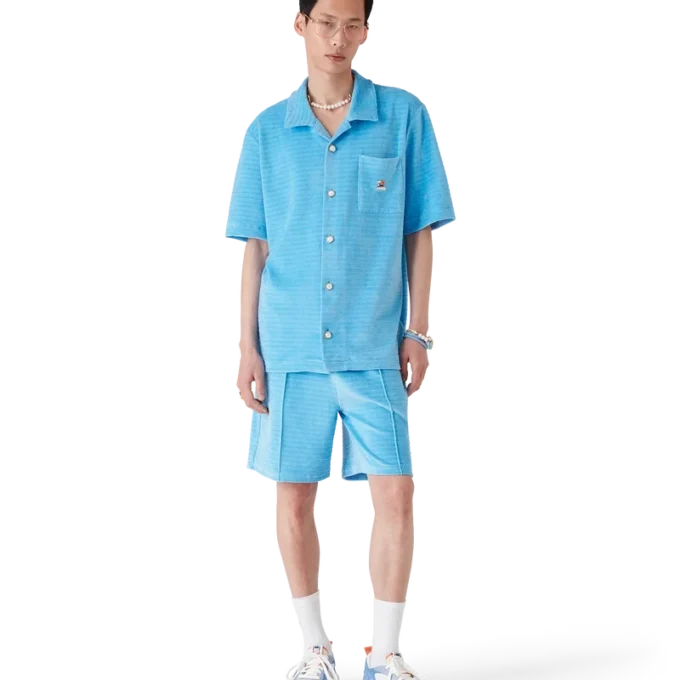 Chemise à manches courtes en velours rayé