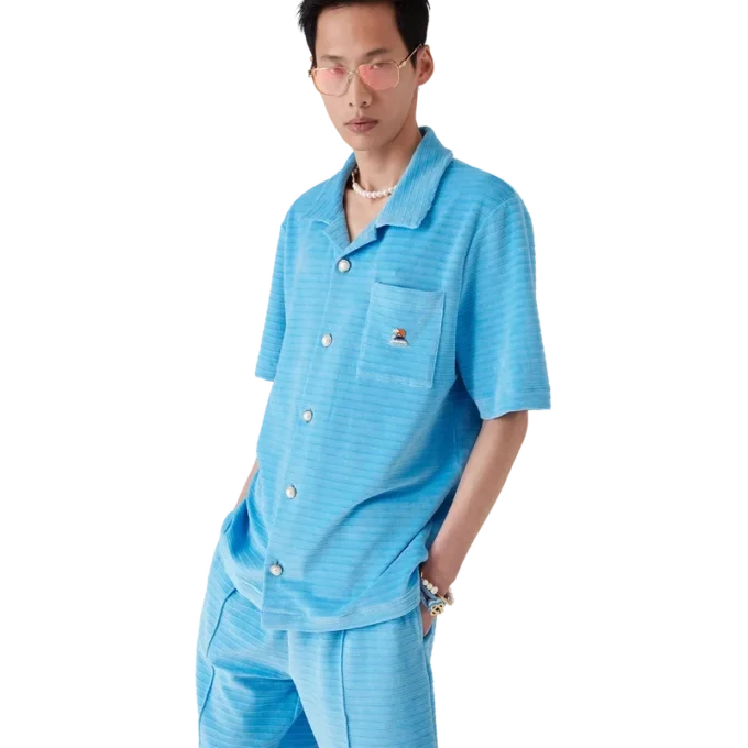 Chemise à manches courtes en velours rayé