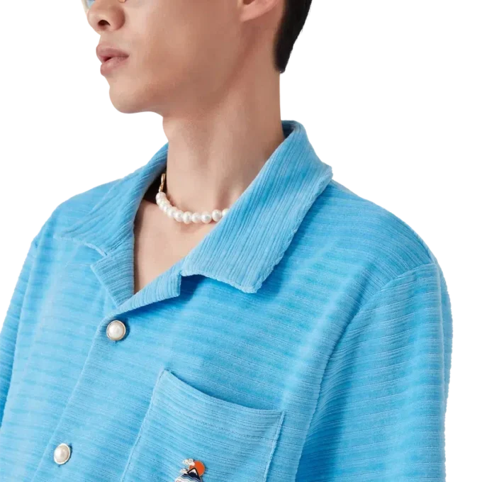 Chemise à manches courtes en velours rayé