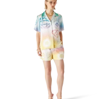 Chemise à manches courtes et col cubain avec logo en demi-teintes