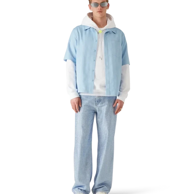 Chemise à manches courtes Monogram bleu clair en shorts