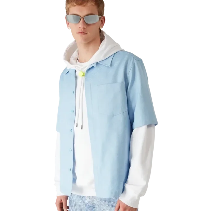 Chemise à manches courtes Monogram bleu clair en shorts