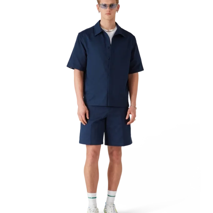 Chemise à manches courtes Monogram bleu marine