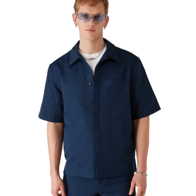 Chemise à manches courtes Monogram bleu marine