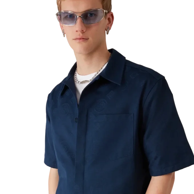 Chemise à manches courtes Monogram bleu marine