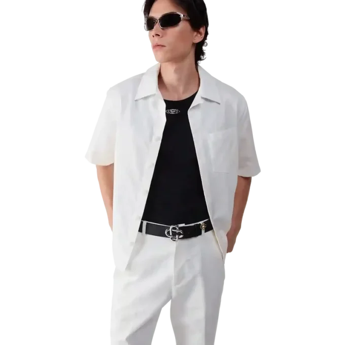 Chemise à manches courtes Monogramme blanche