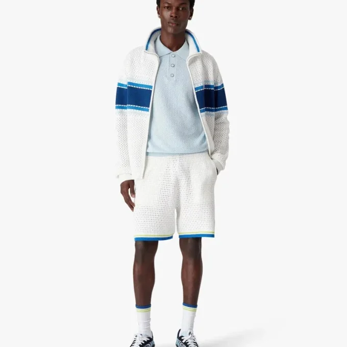 Chemise à manches courtes Monogramme en pointelle bleue