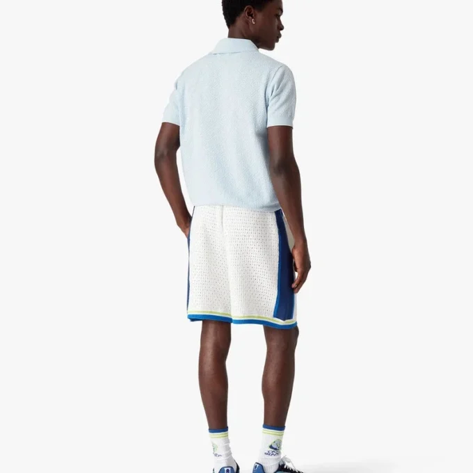 Chemise à manches courtes Monogramme en pointelle bleue