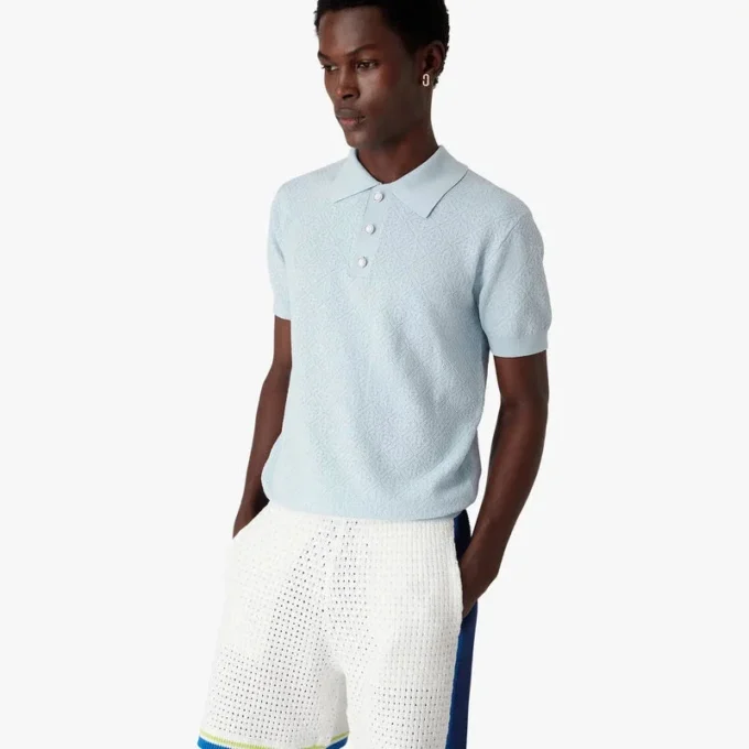 Chemise à manches courtes Monogramme en pointelle bleue