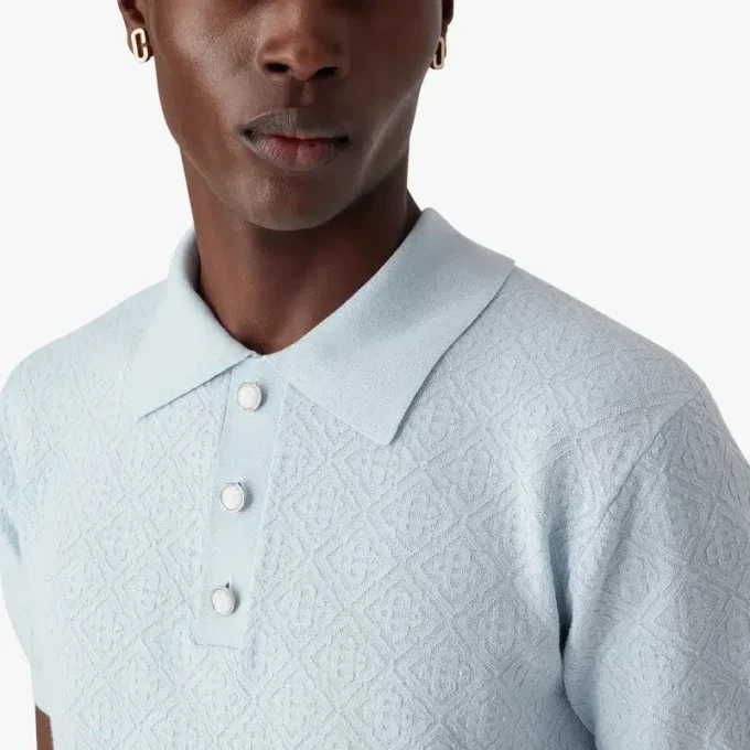 Chemise à manches courtes Monogramme en pointelle bleue