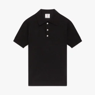 Chemise à manches courtes noire en pointelle Monogram