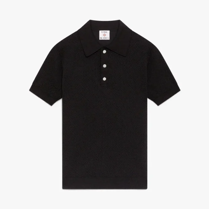 Chemise à manches courtes noire en pointelle Monogram