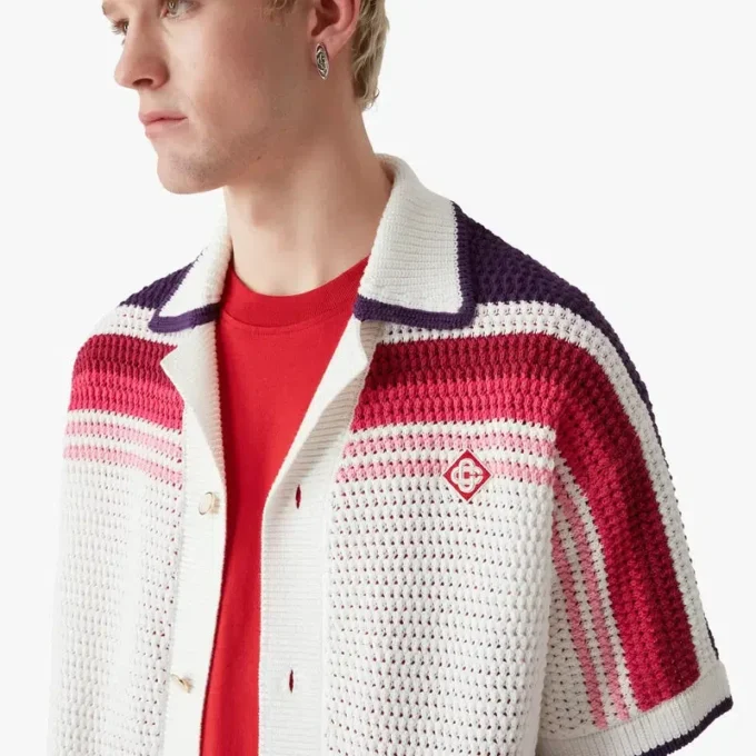 Chemise à manches courtes à rayures blanches