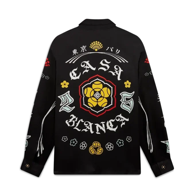 Chemise à manches longues en satin de soie Emblem