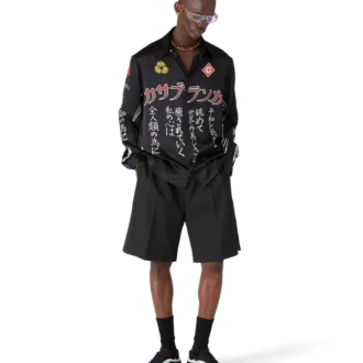 Chemise à manches longues en satin de soie Emblem