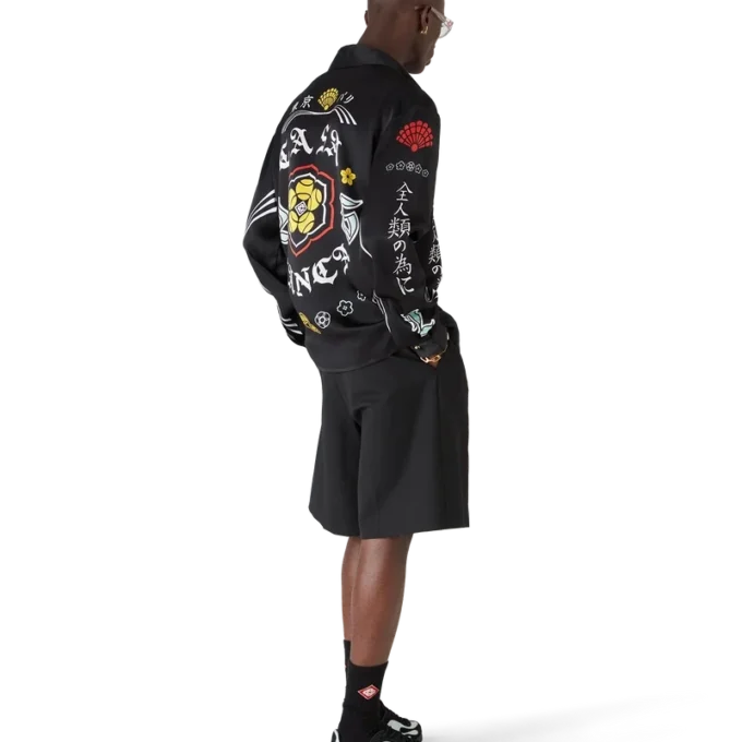 Chemise à manches longues en satin de soie Emblem