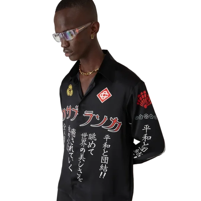 Chemise à manches longues en satin de soie Emblem