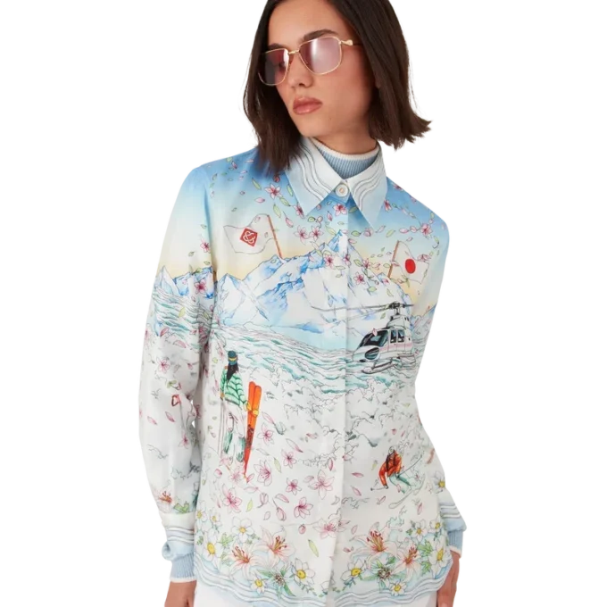 Chemise à manches longues en twill de soie L&rsquo;hiver Fleuri