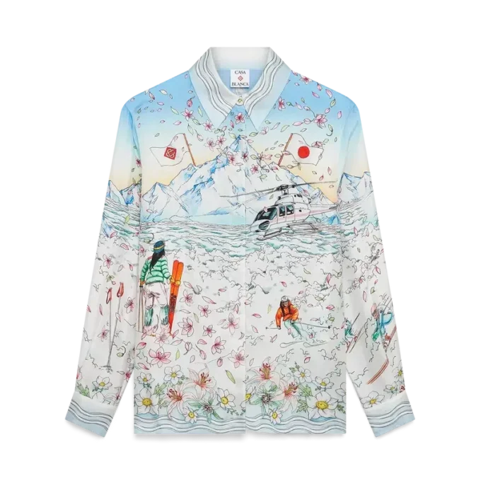 Chemise à manches longues en twill de soie L&rsquo;hiver Fleuri
