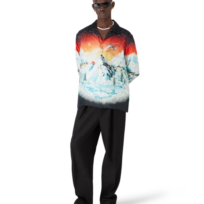 Chemise à manches longues en twill de soie Ski Lake