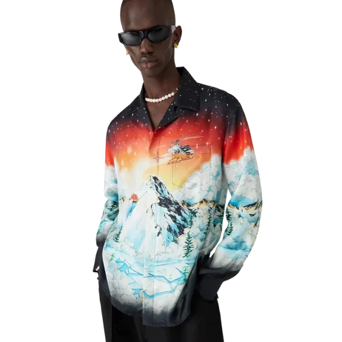 Chemise à manches longues en twill de soie Ski Lake