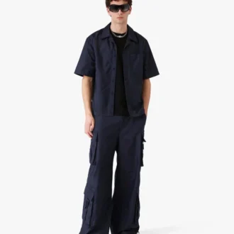 Chemise à shorts bleu marine avec monogramme en demi-teinte