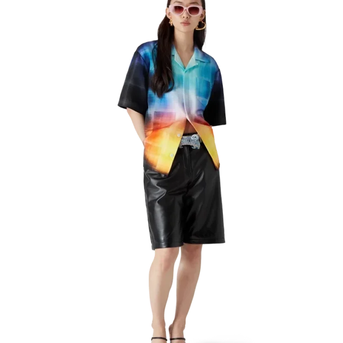 Chemise à shorts en mélange de viscose à carreaux dégradés