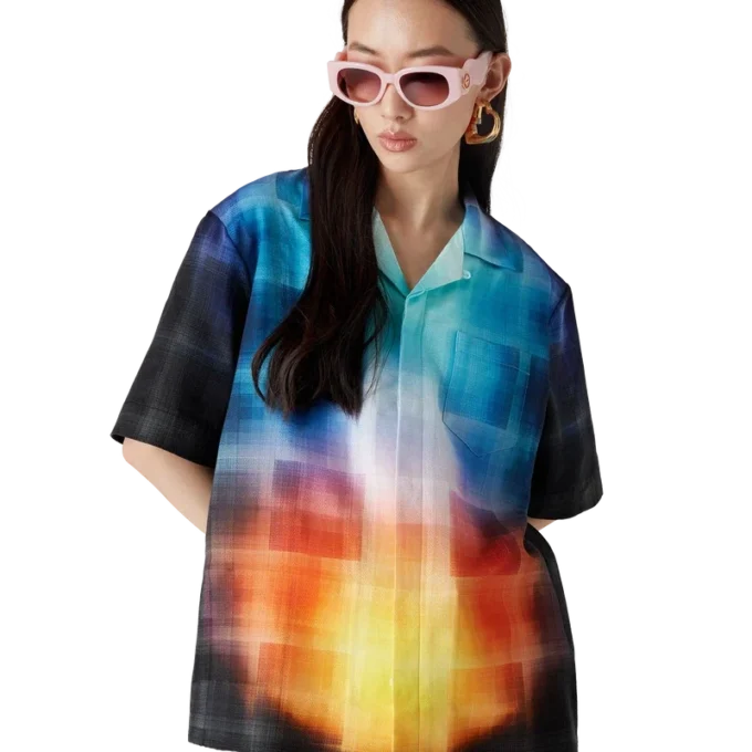 Chemise à shorts en mélange de viscose à carreaux dégradés