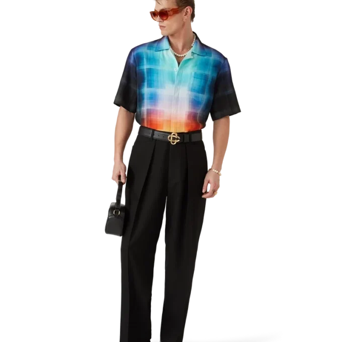 Chemise à shorts en mélange de viscose à carreaux dégradés