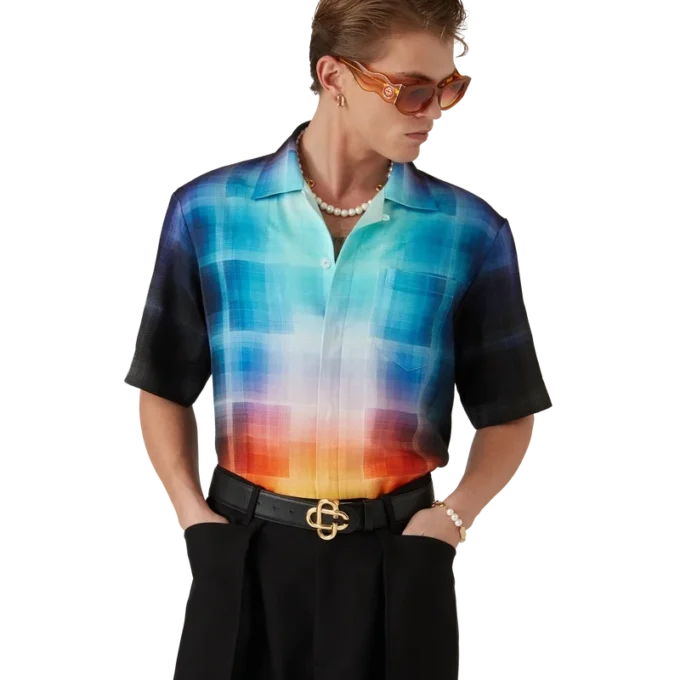 Chemise à shorts en mélange de viscose à carreaux dégradés