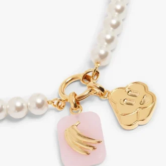 Collier de perles Icon blanc et or
