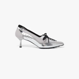 Escarpins-baskets à talons en cuir argenté