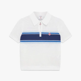 Haut en maille rayé blanc et bleu