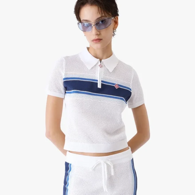 Haut en maille rayé blanc et bleu Haut en maille rayé blanc et bleu