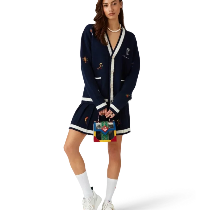 Jupe plissée en laine et cachemire avec motif brodé Jupe plissée en laine et cachemire avec motif brodé