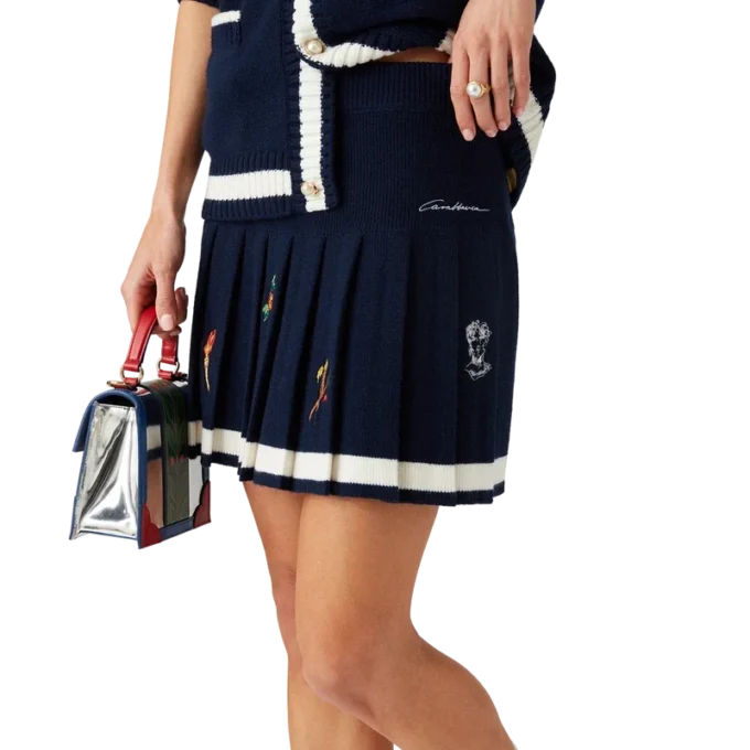 Jupe plissée en laine et cachemire avec motif brodé Jupe plissée en laine et cachemire avec motif brodé