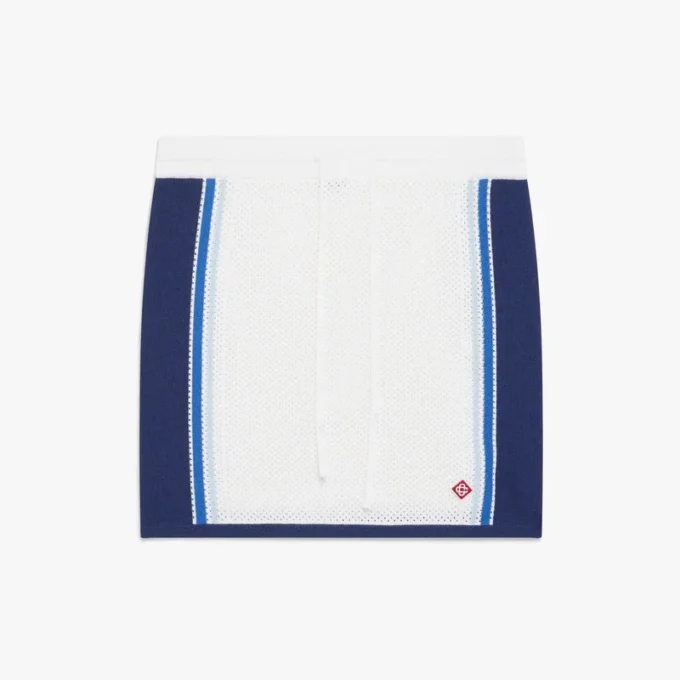 Mini-jupe en maille rayée blanche et bleue Mini-jupe en maille rayée blanche et bleue