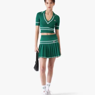 Mini-jupe plissée en maille verte