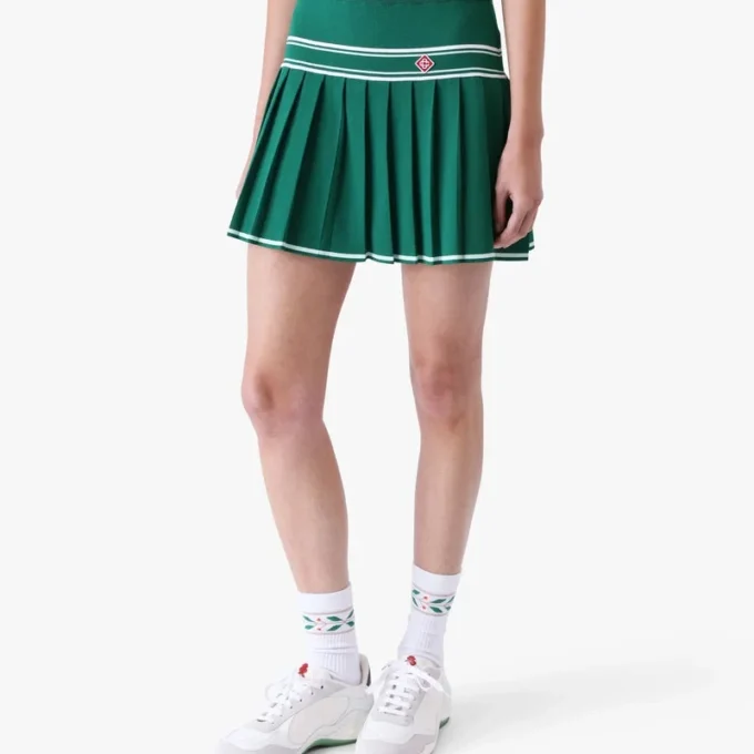 Mini-jupe plissée en maille verte Mini-jupe plissée en maille verte