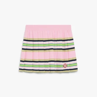 Mini-jupe plissée à rayures roses et vertes