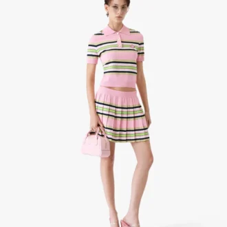 Mini-jupe plissée à rayures roses et vertes