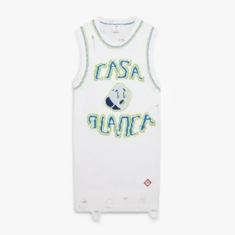 Mini-robe débardeur blanche tricotée à la main