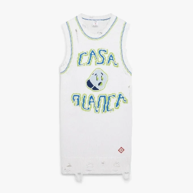 Mini-robe débardeur blanche tricotée à la main Mini-robe débardeur blanche tricotée à la main