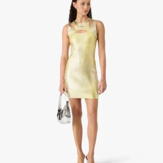 Mini-robe imprimée à la feuille d&rsquo;or jaune