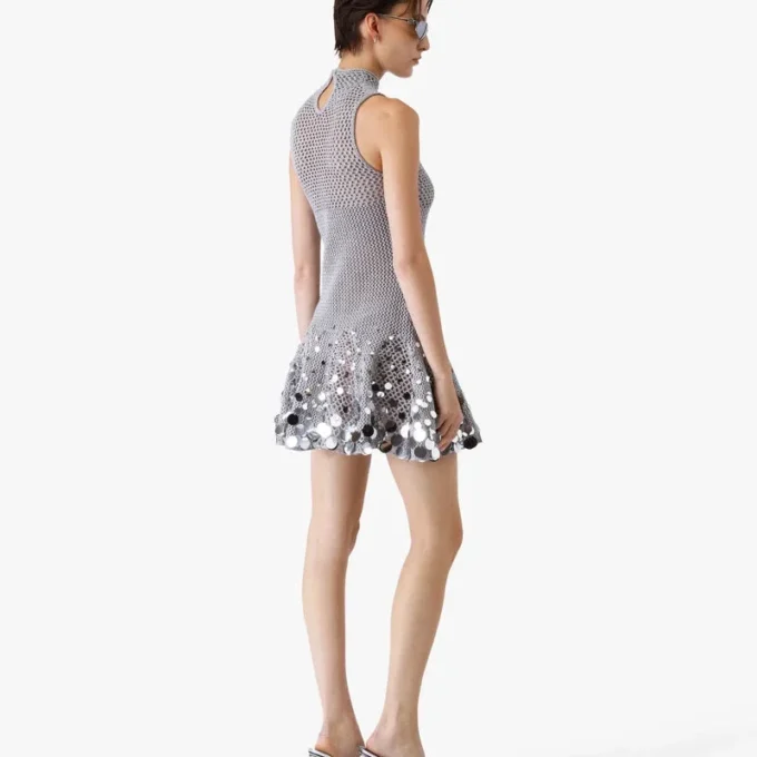 Mini-robe miroir au crochet argentée