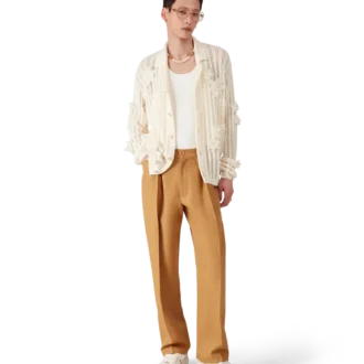 Pantalon chino plissé en laine