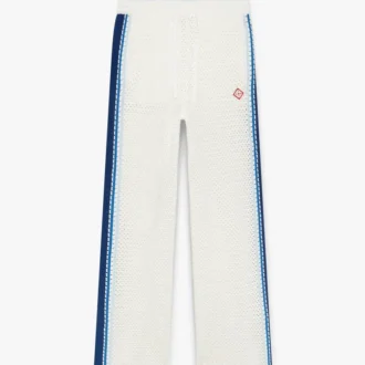 Pantalon de survêtement en maille rayée blanche et bleue